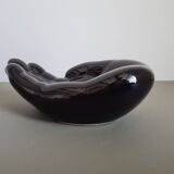 Vintage 1970s black ceramic hand-shaped trinket dish, retro decorative sculpture, centerpiece, home decor, soap dish