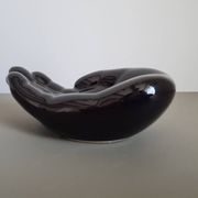 Vintage 1970s black ceramic hand-shaped trinket dish, retro decorative sculpture, centerpiece, home decor, soap dish