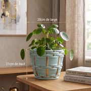 Saint-Clément cache-pot planter signed Blanche Letalle model 4086-000 in blue ceramic and gilding – 28 cm