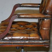 Restored leather captain's Chesterfield chair