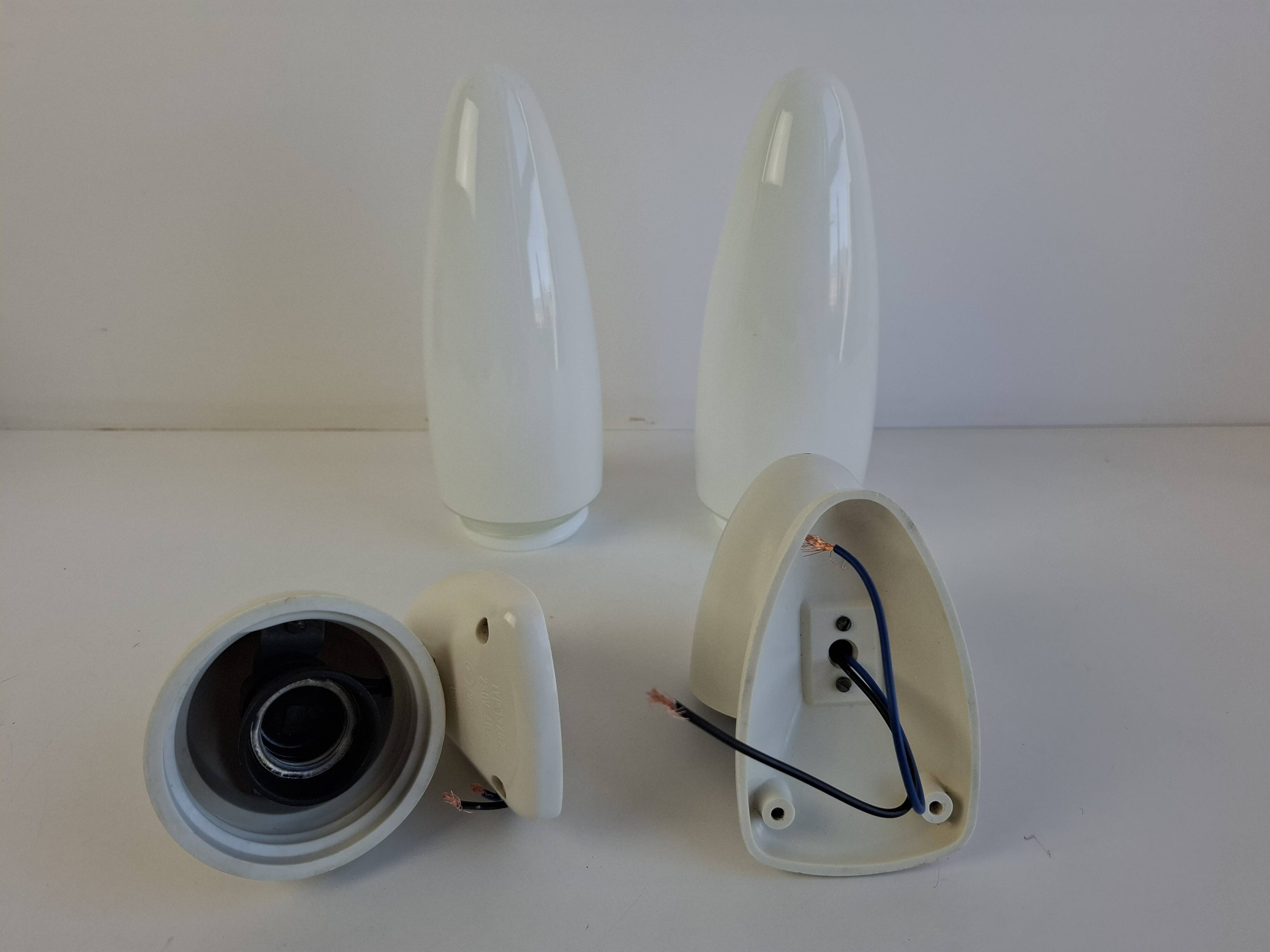 Pair of 1960s Czechoslovak Milk Glass and Bakelite Space Age Wall Sconces