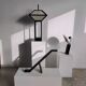 Japanese lamp in black lacquered wood and rice paper H:75cm