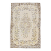 Tapis persan vintage ivoire et jaune pastel, fait main en laine, 169 x 259 cm