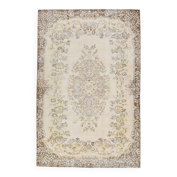 6x9 Vintage Ivory & Pastel Yellow Handmade Wool Persian Area Rug,169x259 Cm