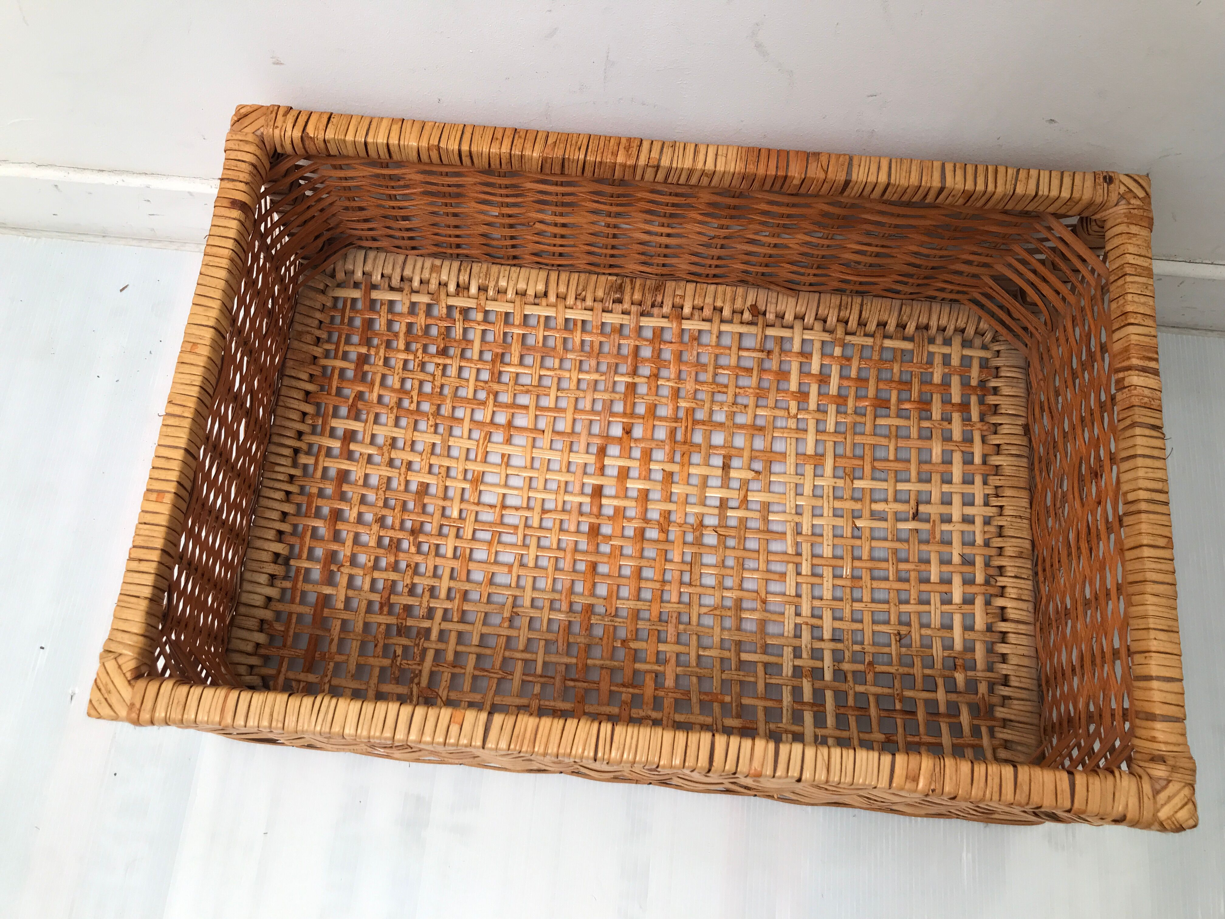 Vintage rattan wicker storage unit with 3 drawers