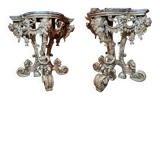 Italian Sculptural Silver Mecca Gilding Console Tables, Set of 2