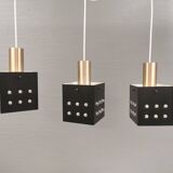 Three older square pendant lamps in Space-Age style, Denmark 1980s