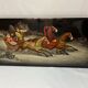 Russia, Fedoskino, lacquered wooden plaque troika decoration dated 1987