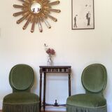 Pair of green velvet armchairs