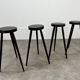 4 brutalist tripod bar stools, solid wood, 1950s