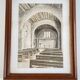 Tableau ancien aquarelle intérieur chapelle sur papier