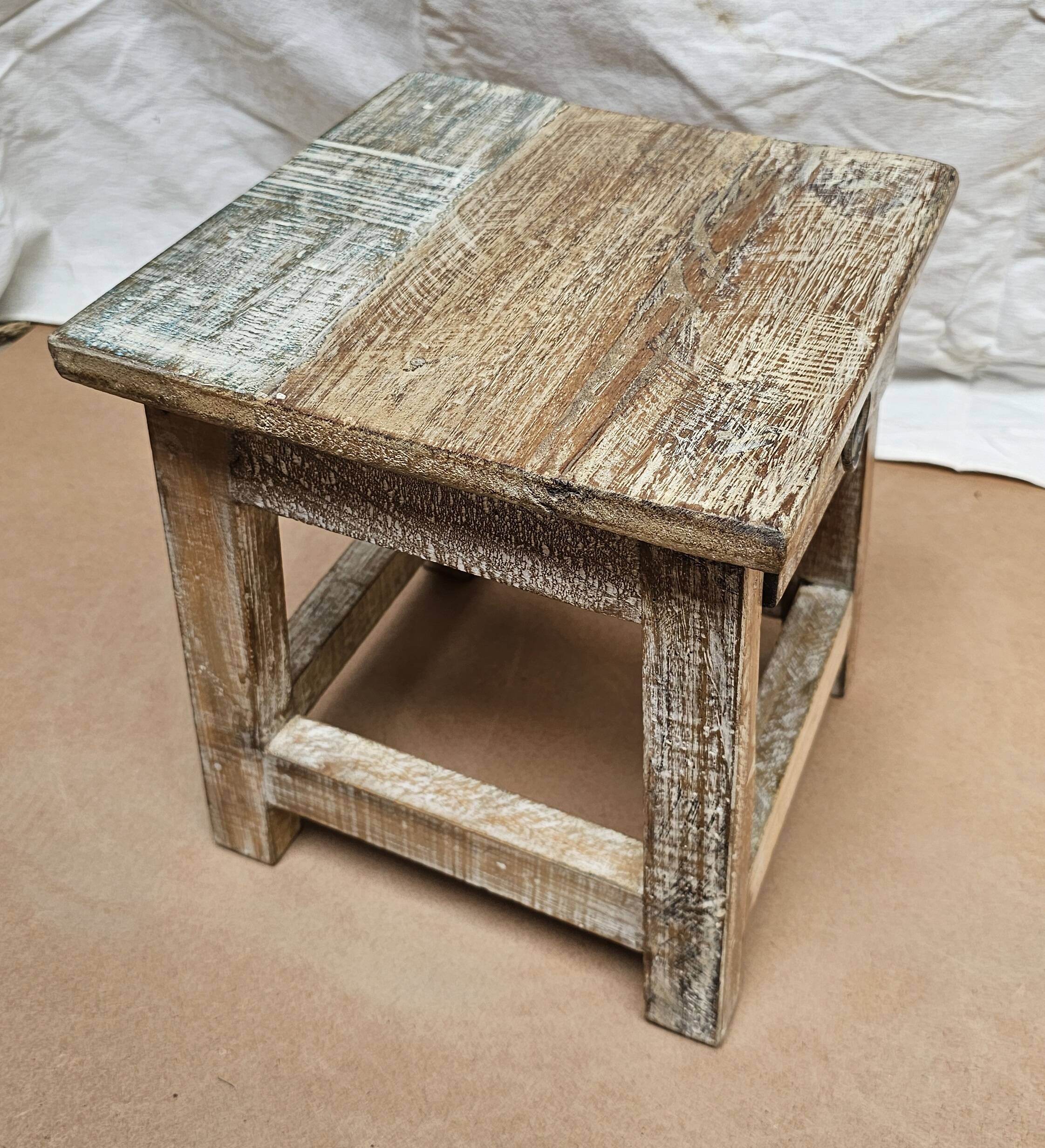 Small teak stool with 1 drawer