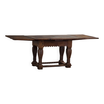 Table à manger / bureau Antique Baroque en chêne, ébéniste danois, XIXe siècle