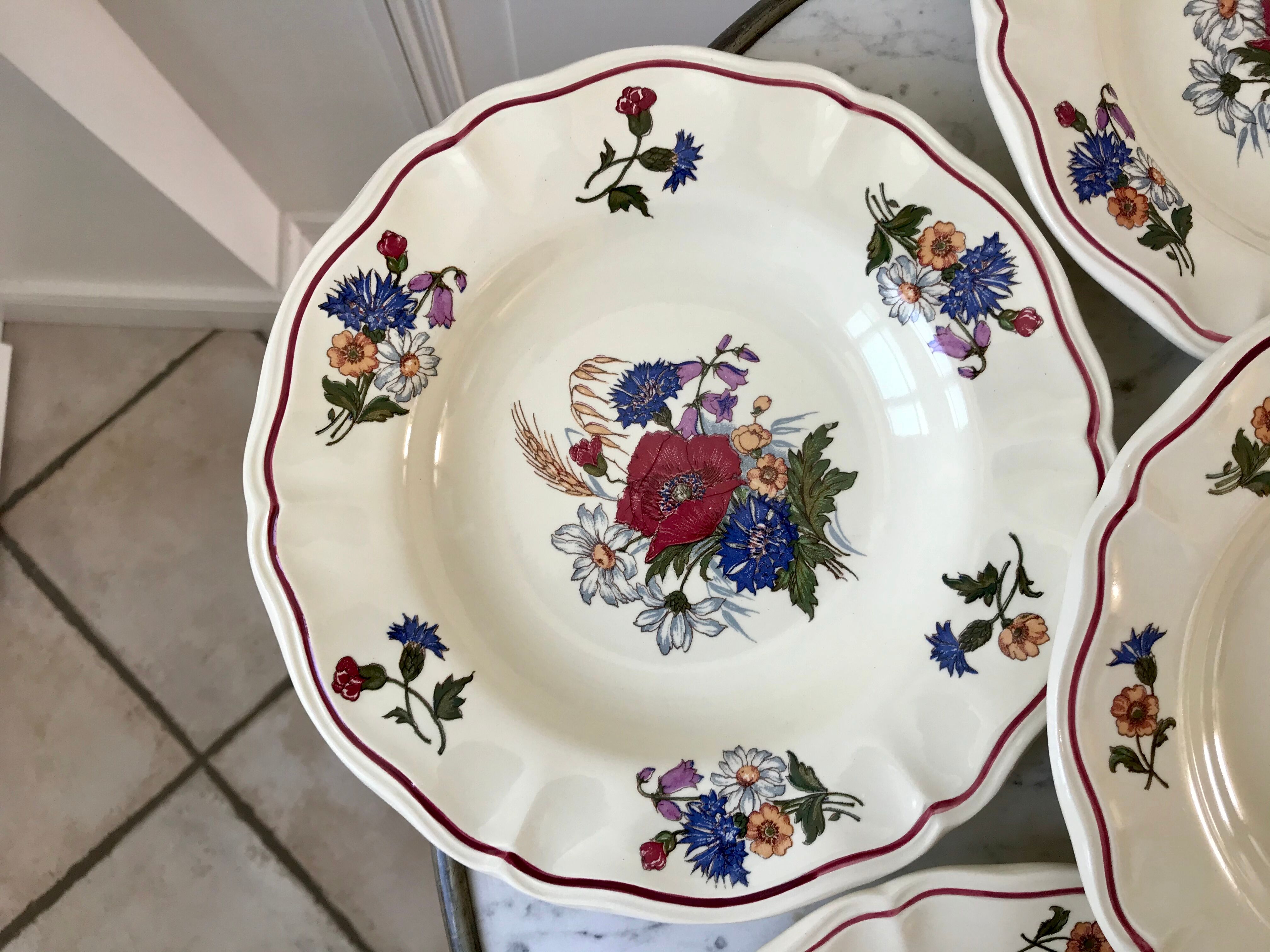 Set of 6 hollow plates Digoin Sarreguemines model Agreste 50s
