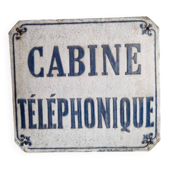 Ancienne et belle plaque émaillée Cabine téléphonique