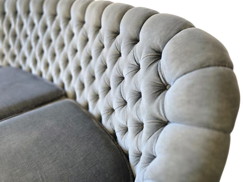 Light blue vintage sofa / armchair with fringes