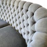 Light blue vintage sofa / armchair with fringes