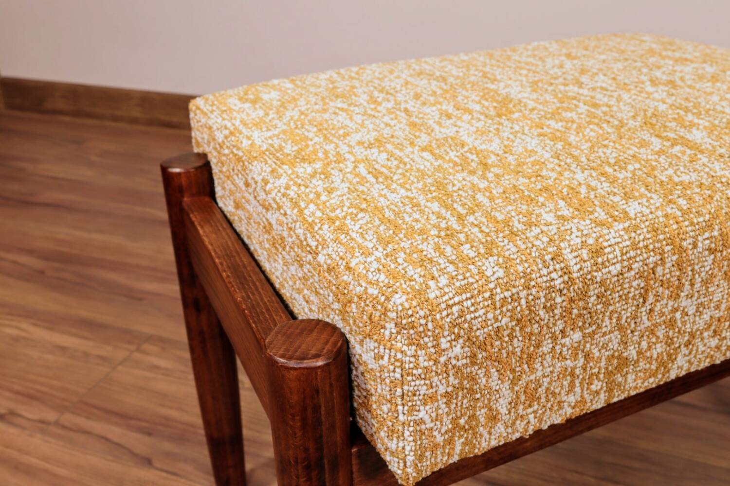 Scandinavian stool, yellow and white, Boho style