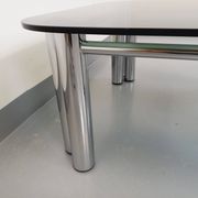 Vintage Italian Space Age square coffee table in smoked glass and chrome metal