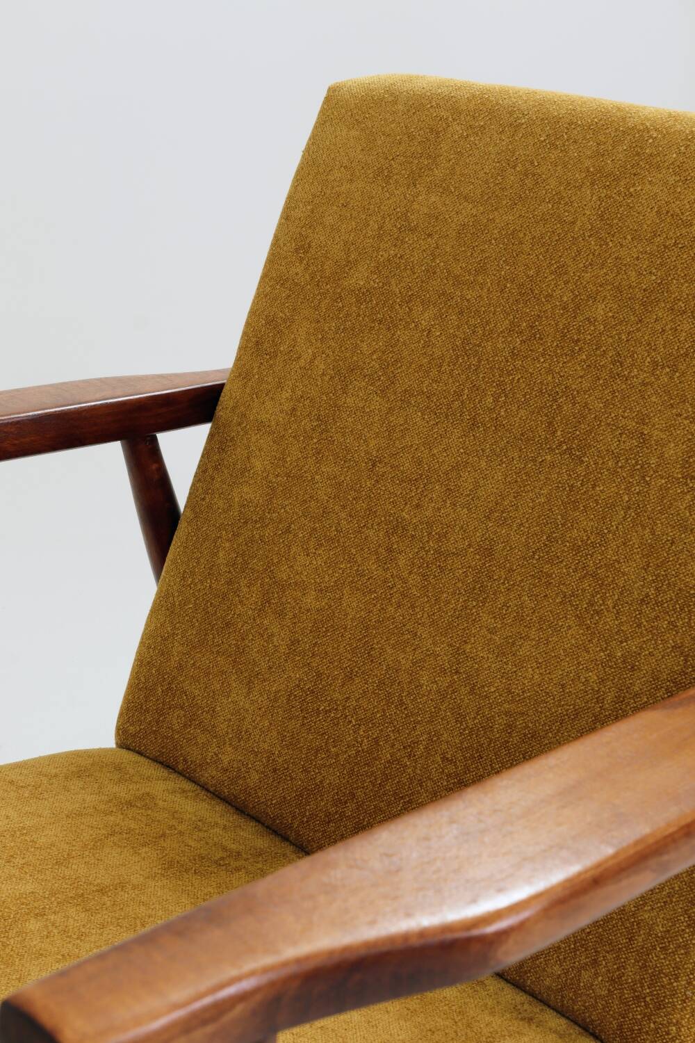 Vintage armchair model, golden yellow fabric, fully refurbished