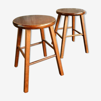 Set of vintage stools beech plant tables