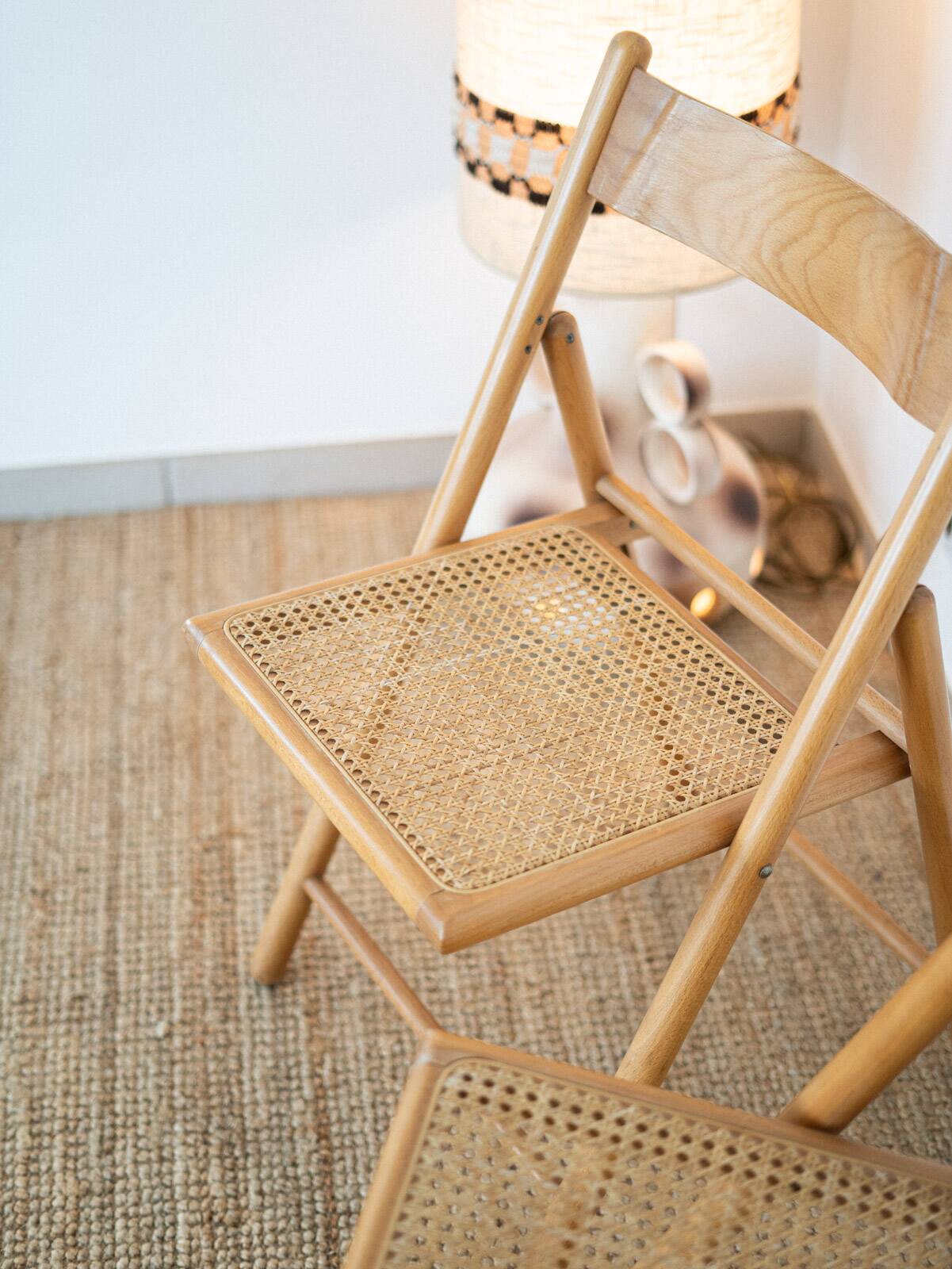 Pair of cane and beech chairs