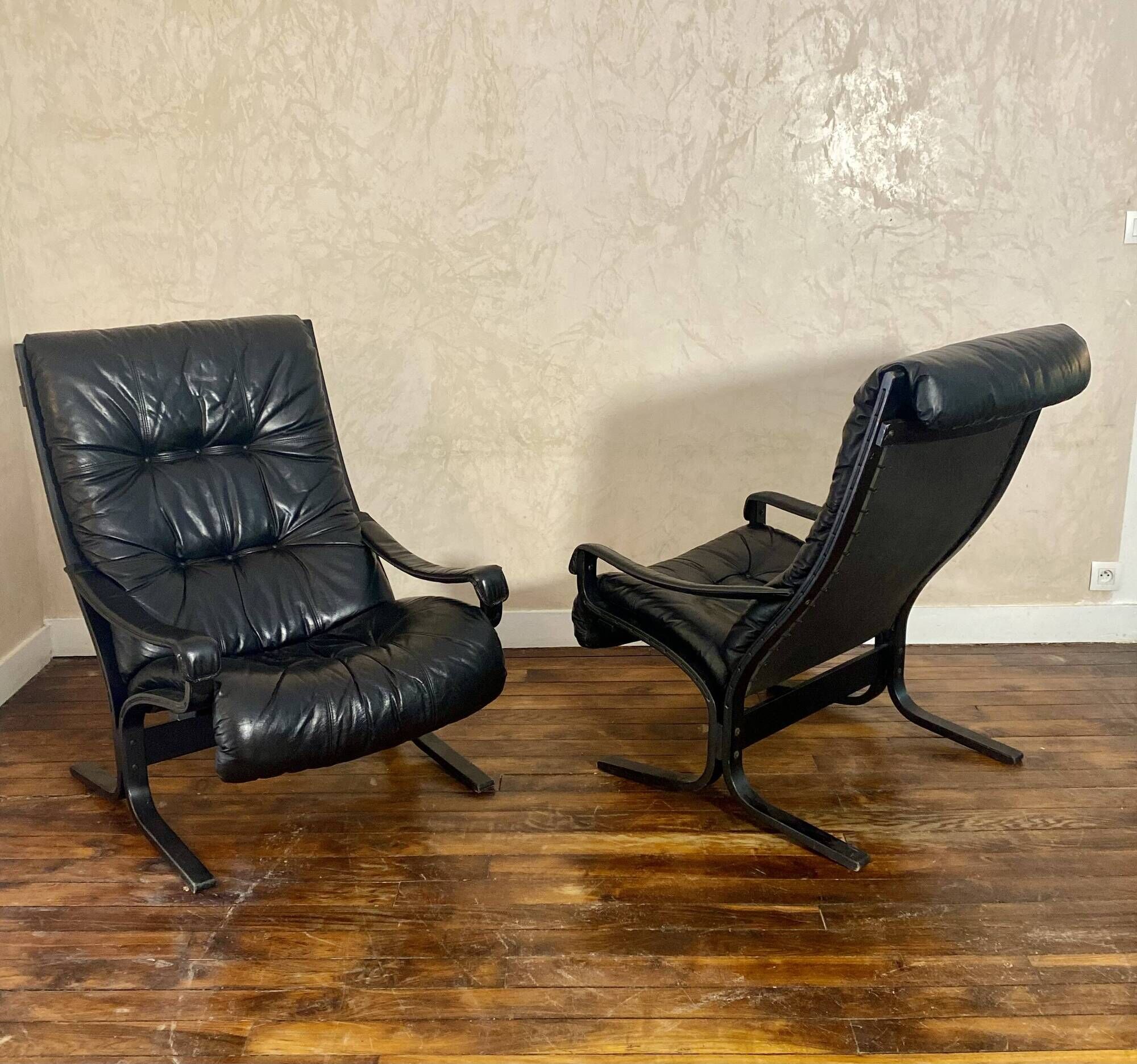 Pair of vintage Westnofa Siesta armchairs by Ingmar Relling 1960.