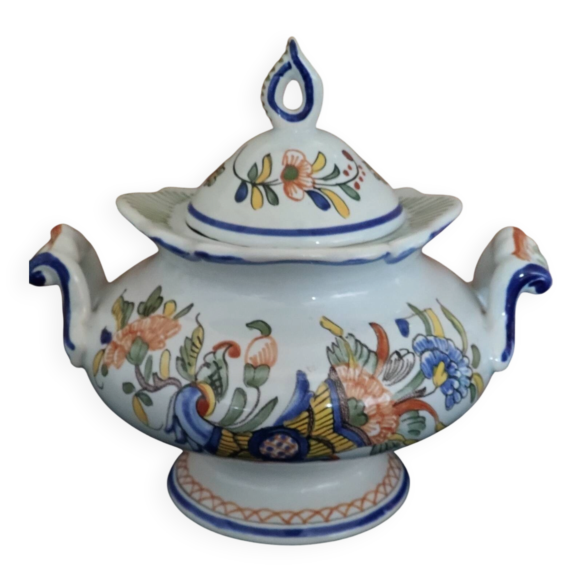 Antique sugar bowl in Rouen-style earthenware