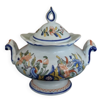 Antique sugar bowl in Rouen-style earthenware