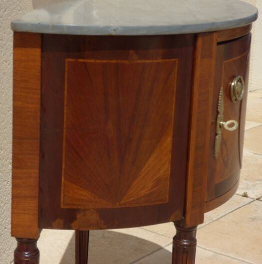Antique half moon console-chest made by fils d'alfred wimphen in marquetry 2 drawers
