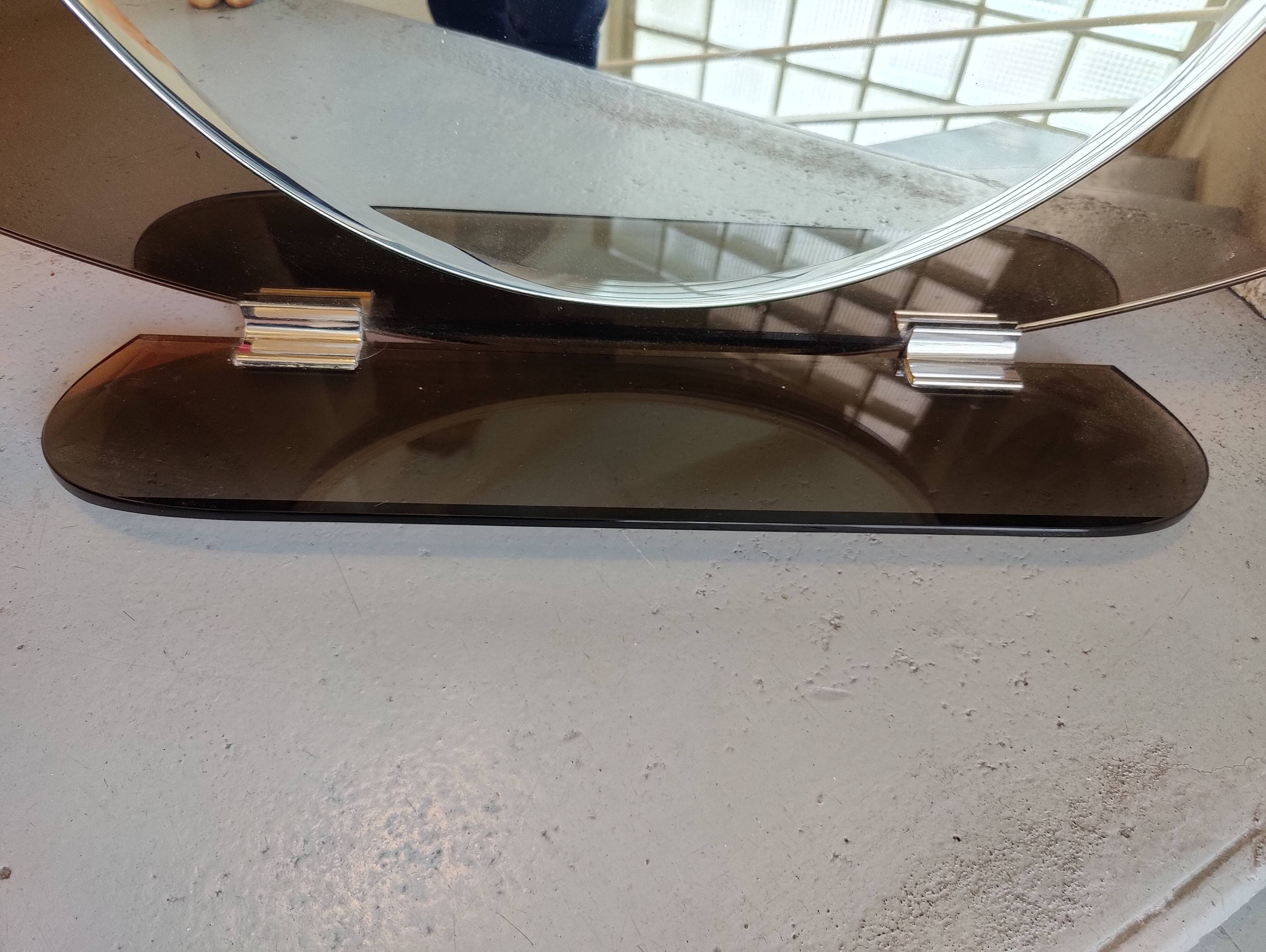 Smoked glass bathroom mirror, Italian design, 1980s