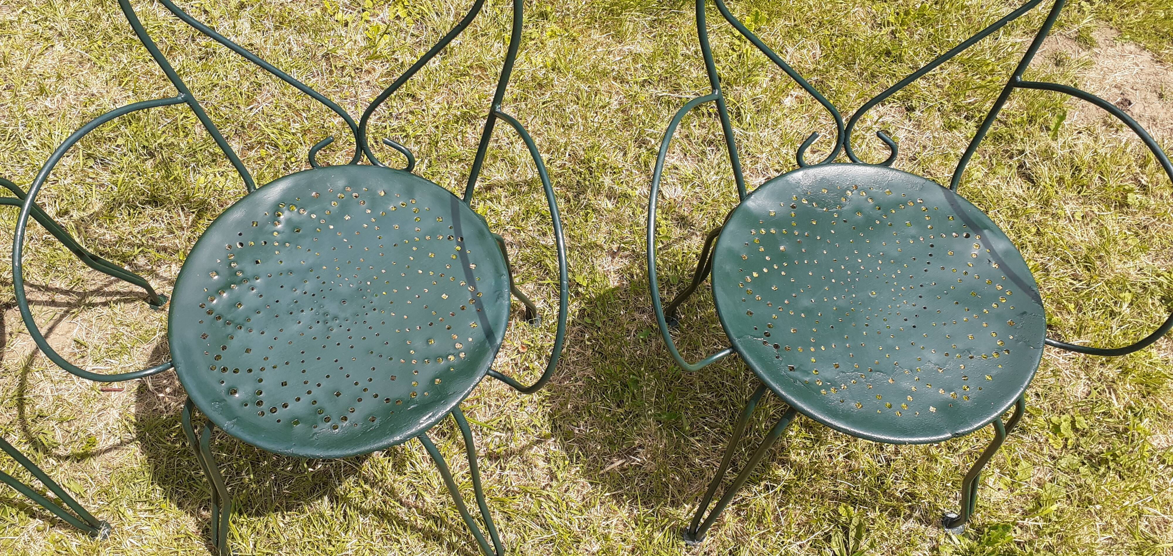 Garden furniture 1 table 4 armchairs wrought iron old green wagon