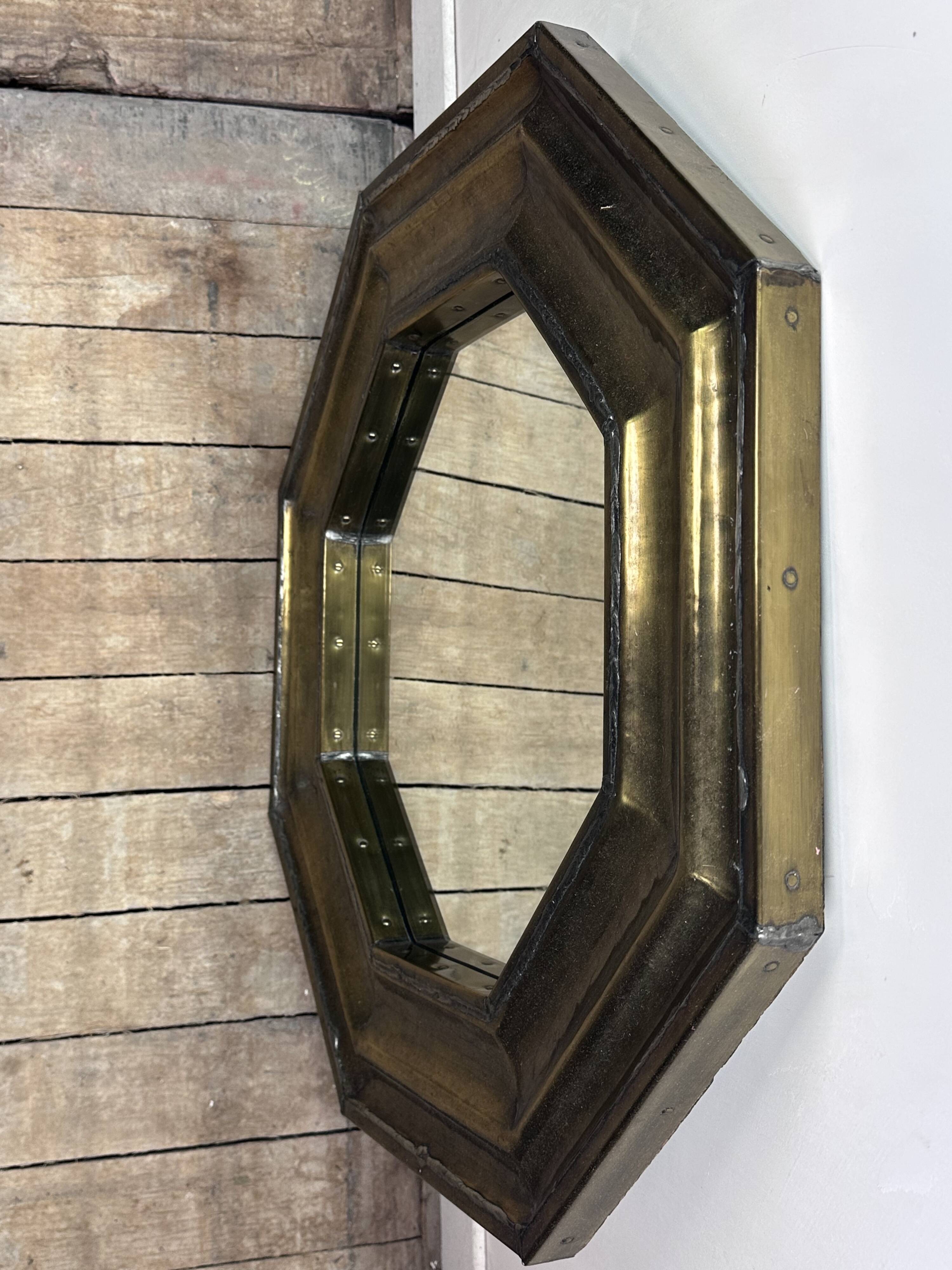 Vintage 1960s octagonal brass and pewter mirror