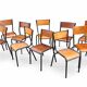 Lot 10 chaises industrielles école dépareillées vintage mullca tube & bois