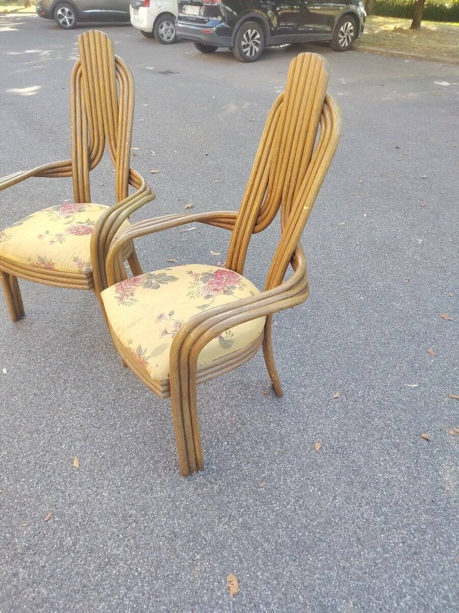 Pair of 1970s Italian design armchairs, made of bent bamboo.