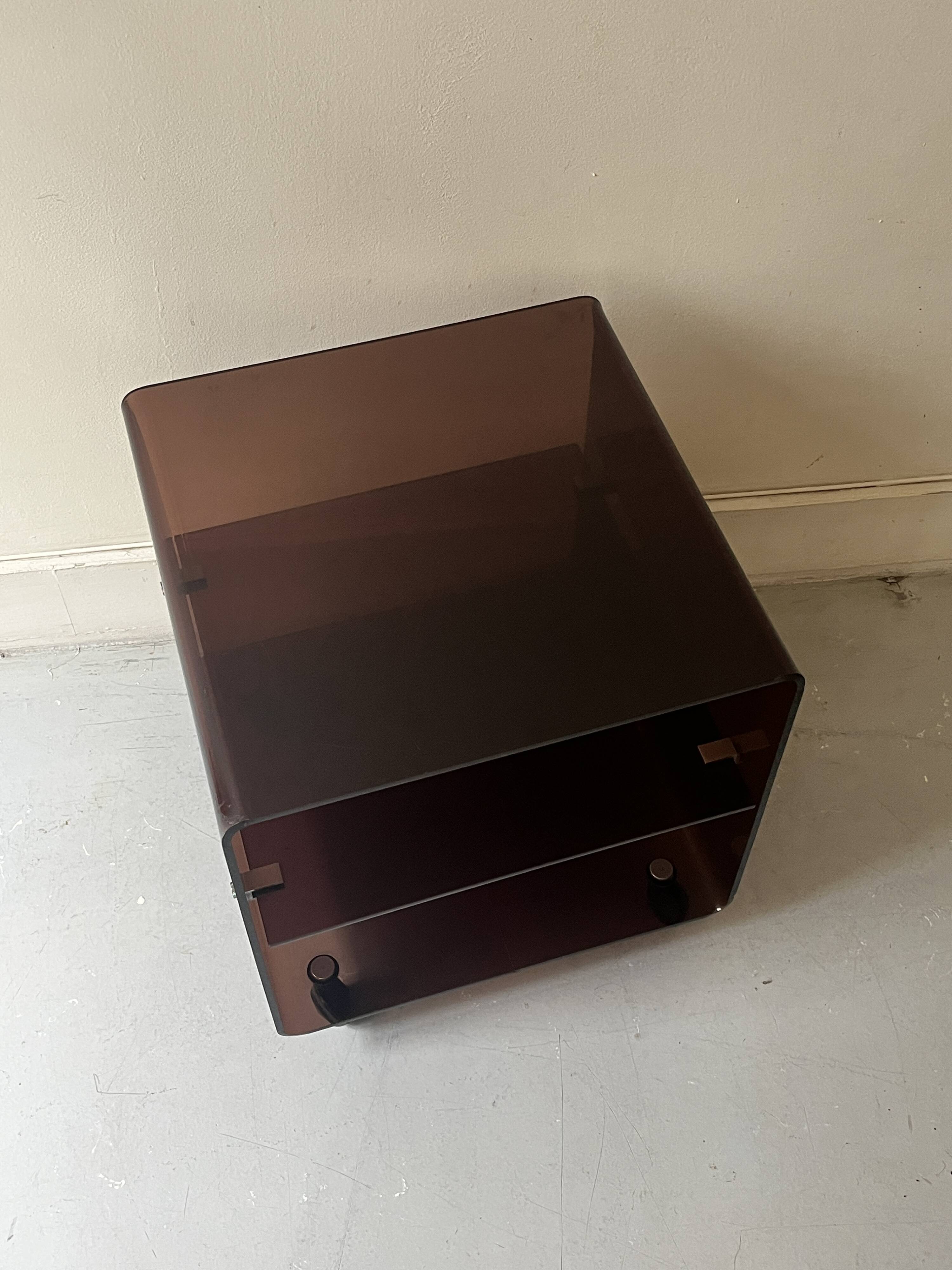 side table / bedside table in smoked plexiglass, Dumas for Roche Bobois 1970