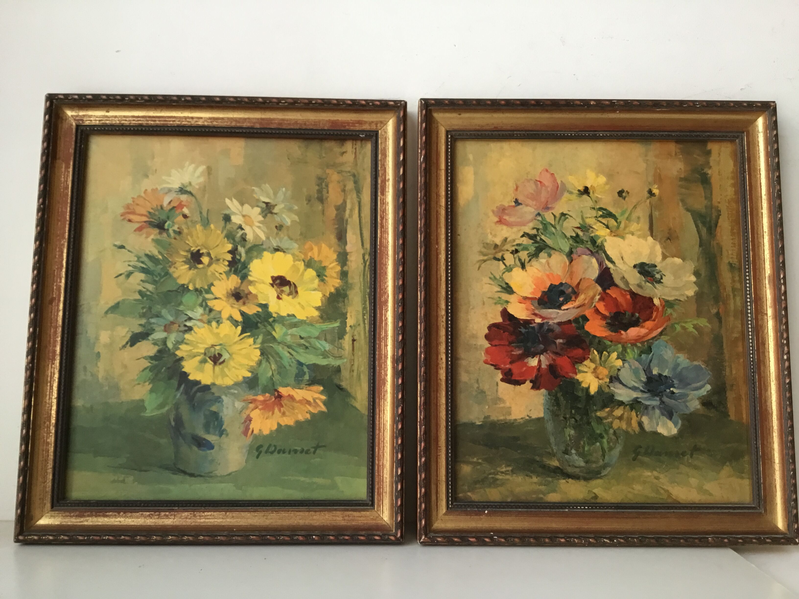 Pair of paintings bouquet of flowers G Donnet