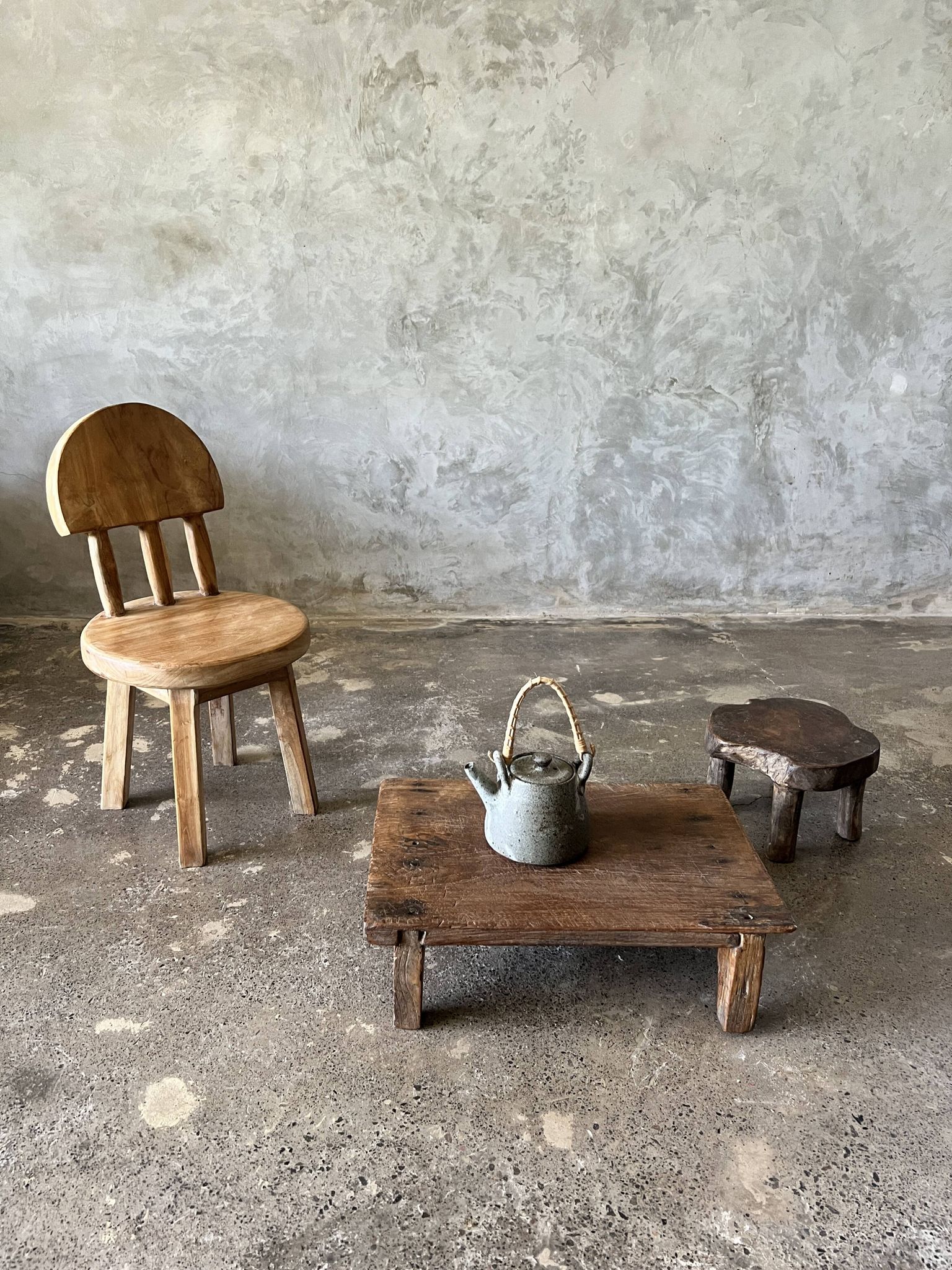 Mini low stool in upcycled old Asian teak H15 D24