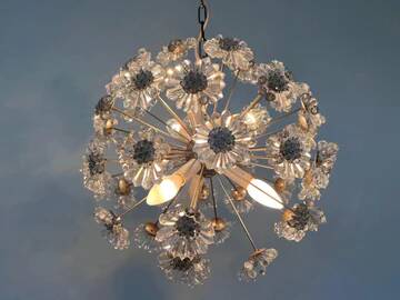 Sputnik dandelion chandelier glass chrome Emil Stejnar style 1970s Czechoslovakia