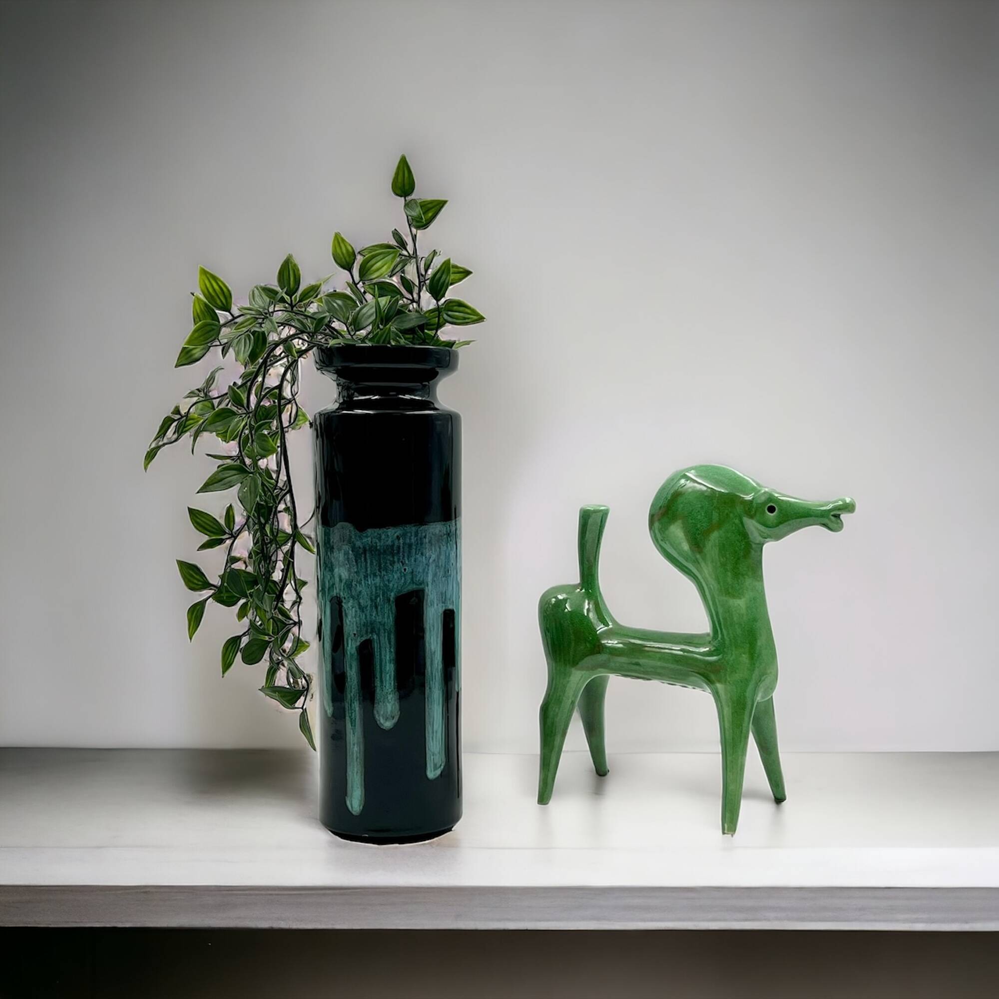 Vintage 60s Ceramic Italian Handmade Vase – Caruso Design Politi Recanati - Black Base with Turquois