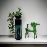 Vintage 60s Ceramic Italian Handmade Vase – Caruso Design Politi Recanati - Black Base with Turquois