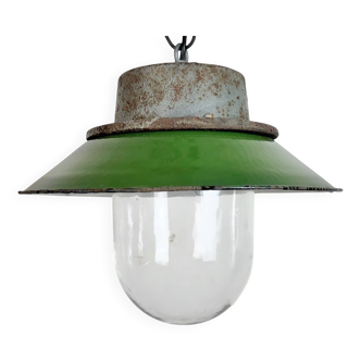 Green Enamel and Cast Iron Industrial Pendant Light, 1960s