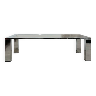 Rectangular coffee table in chromed metal and smoked glass, circa 1970