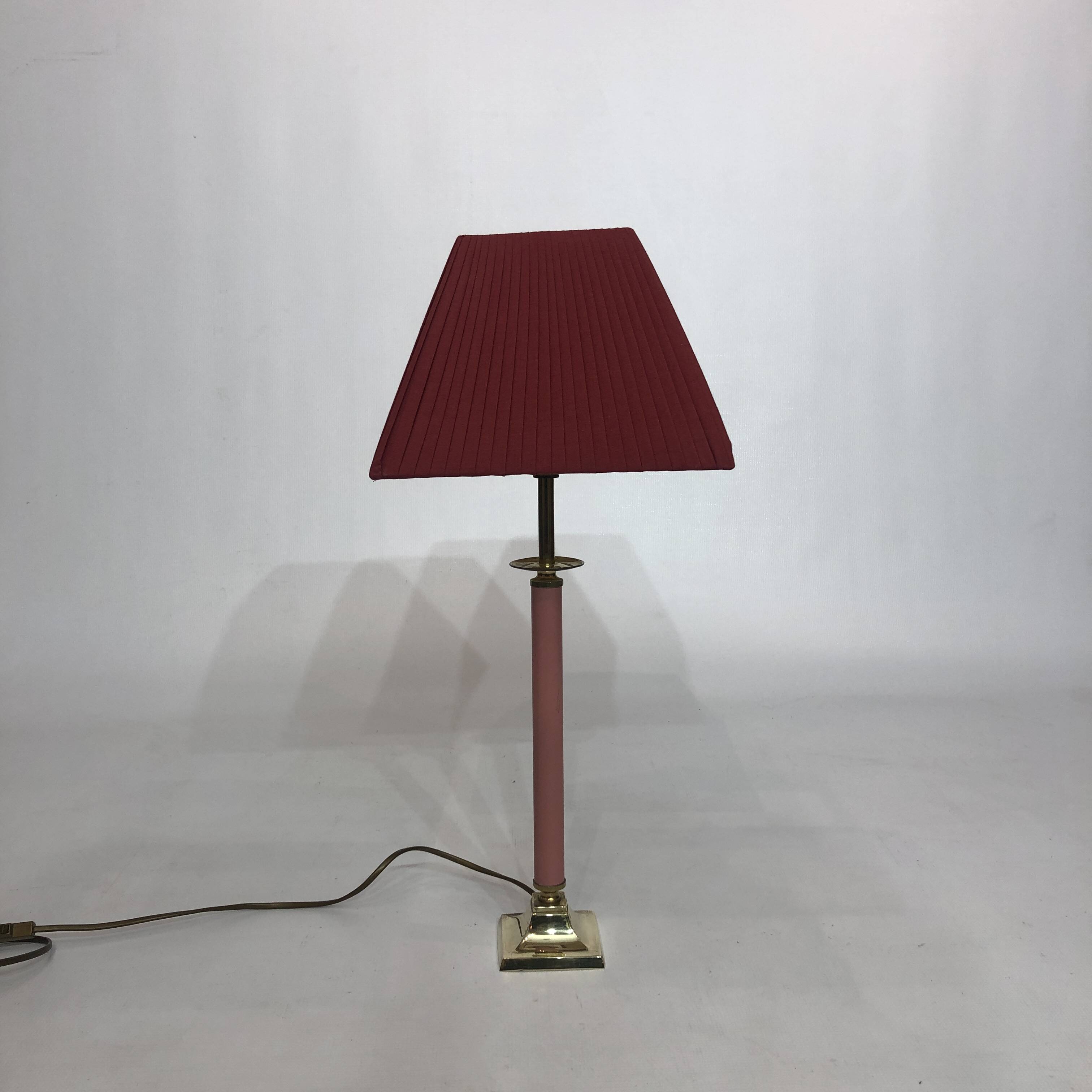 1980s Brass and Pink Enamel Table Lamp Memphis Vintage Arcade Candle