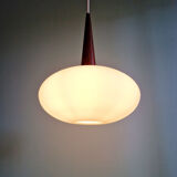Scandinavian pendant light in teak and white opaline, Louis Kalff, Philips, 1960.