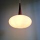 Scandinavian pendant light in teak and white opaline, Louis Kalff, Philips, 1960.