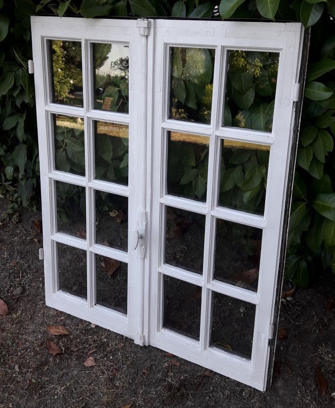 Oak window H96,8xL80,5cm old small tiles