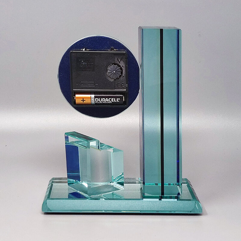 1970s Astonishing Table Clock by Omodomo in Crystal. Made in Italy