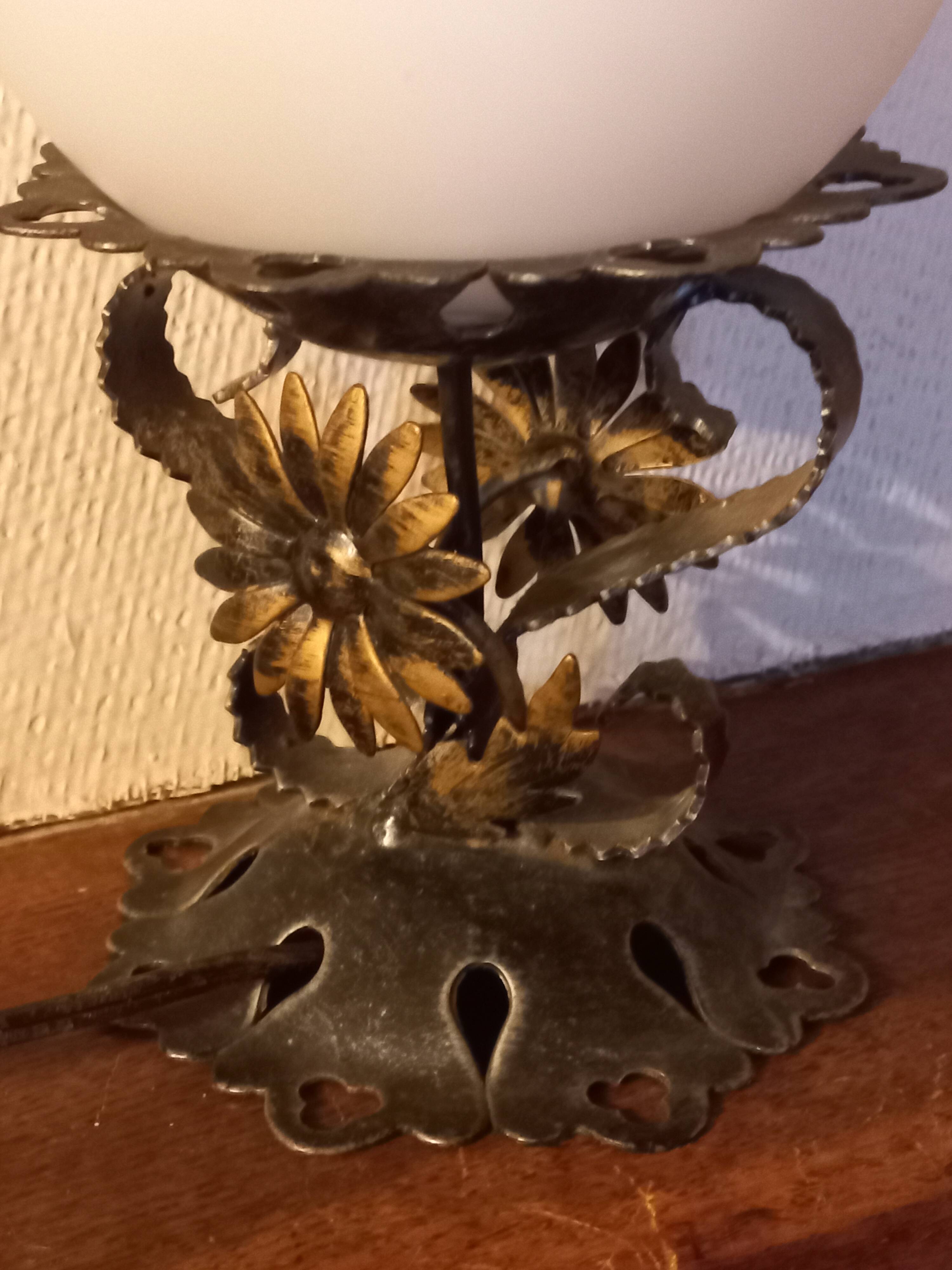 Pair of vintage wrought iron and opaline lamps from the 1960s.