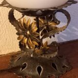 Pair of vintage wrought iron and opaline lamps from the 1960s.